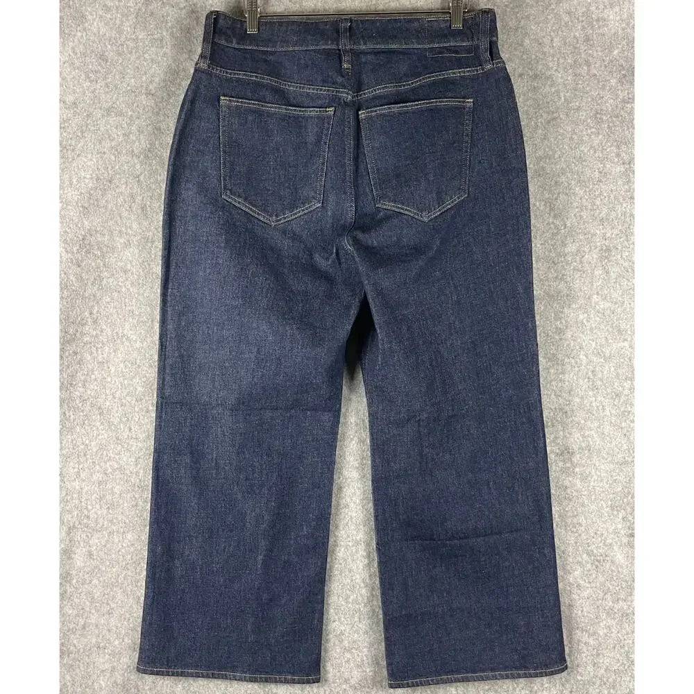 J Crew Semi Stretch High Rise Curvy Slim Wide Jeans Womens 33 Dark Wash Crop NEW